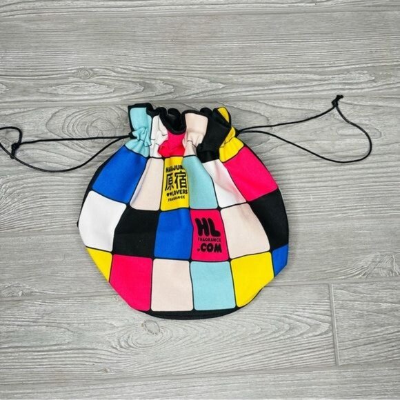 harajuku lovers Color Block Drawstring Purse Tote Cosmetic Bag Small clucth - Picture 3 of 4